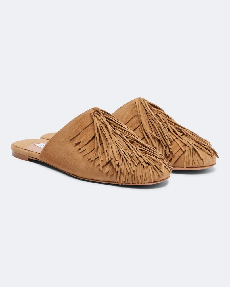 Aquazzura Mules Maverick in suede con frange Marrone
