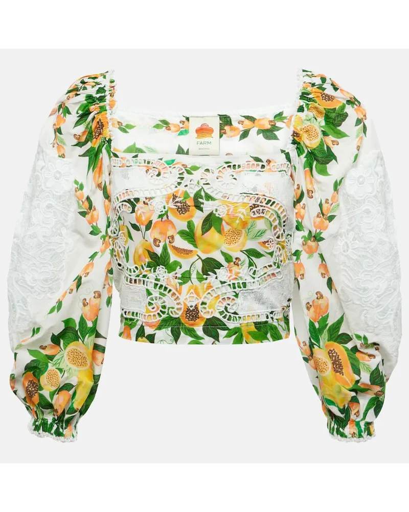 FARM Rio Blusa in cotone con pizzo e stampa Bianco