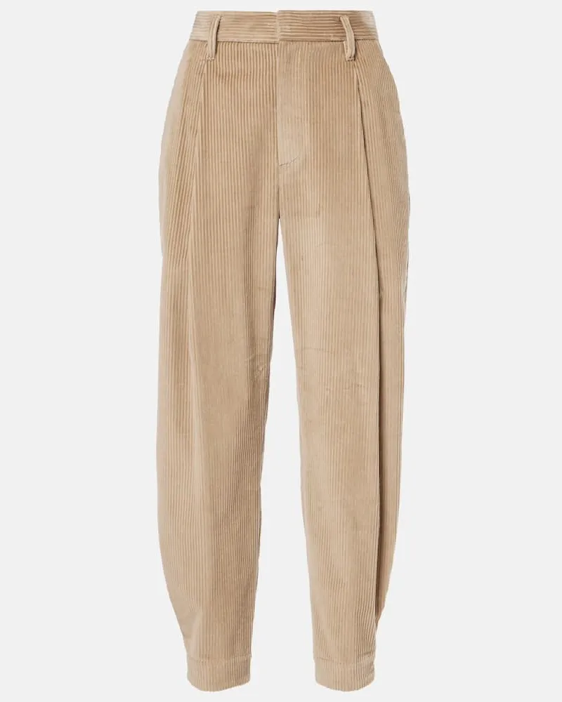 Brunello Cucinelli Pantaloni cropped in cotone a vita alta Beige