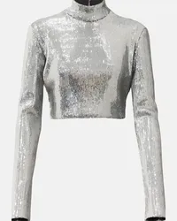 David Koma Top cropped a collo alto con paillettes Argento