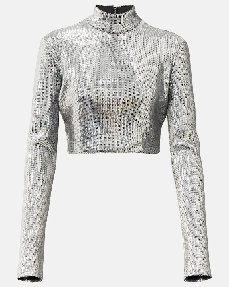 David Koma Top cropped a collo alto con paillettes Argento