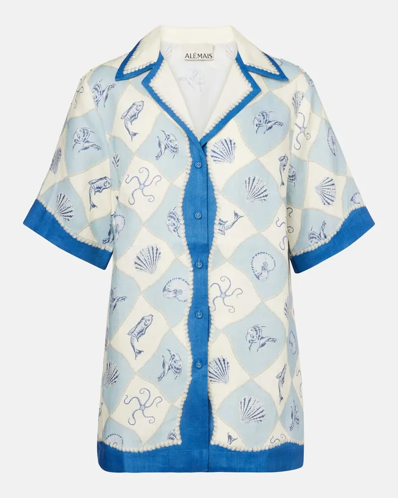 ALEMAIS AlÃ©mais Camicia in lino con stampa Blu