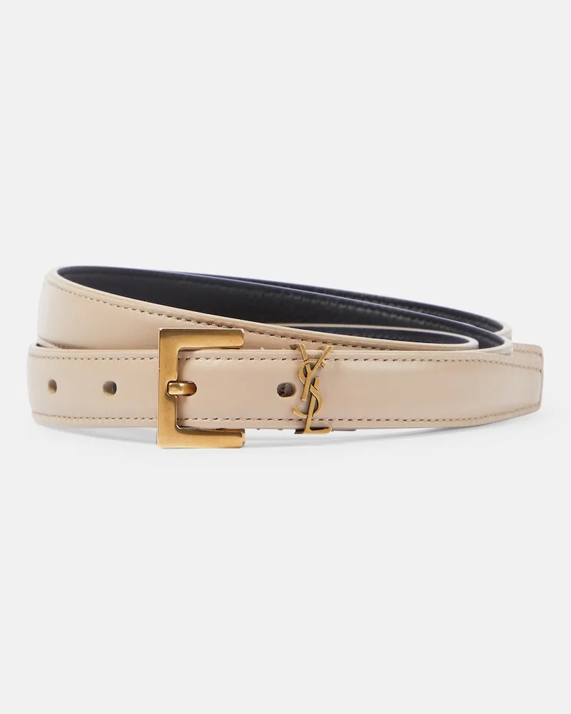 Saint Laurent Cintura slim Cassandre in pelle Beige