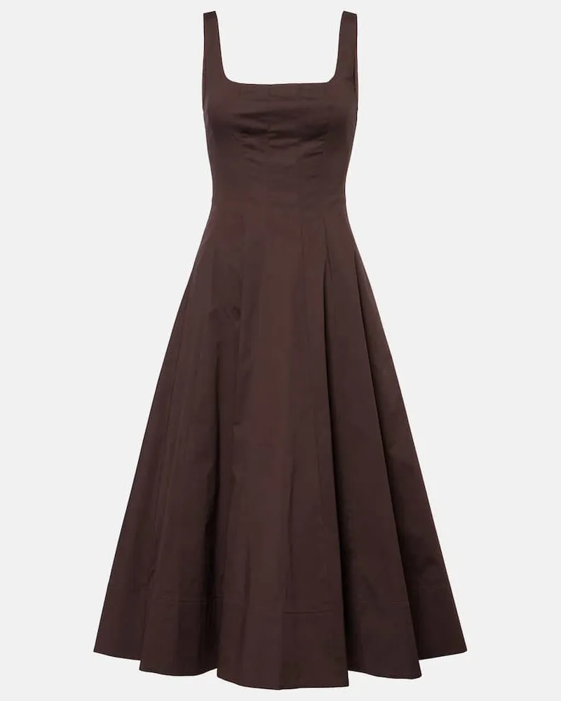 STAUD Abito midi Wells in cotone Marrone