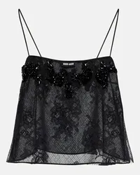 Miu Miu Camisole in pizzo con decorazioni Nero