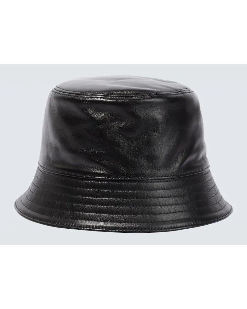 Prada Cappello da pescatore in pelle Nero