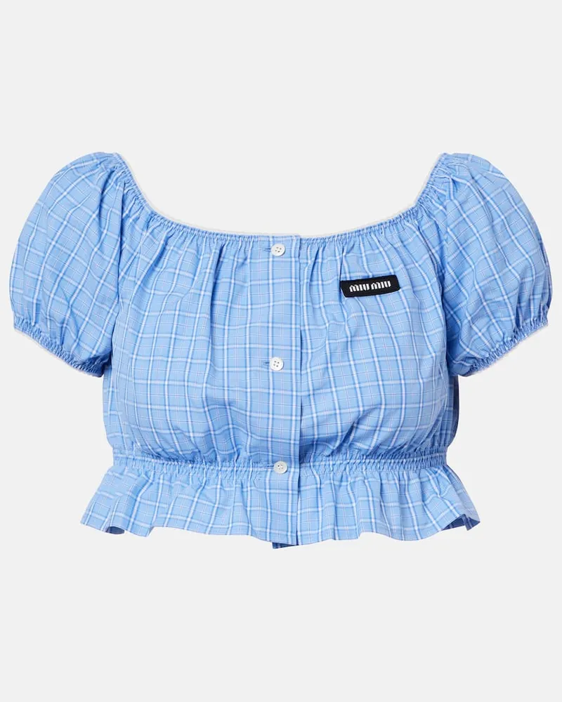 Miu Miu Top in popeline di cotone a quadri Blu