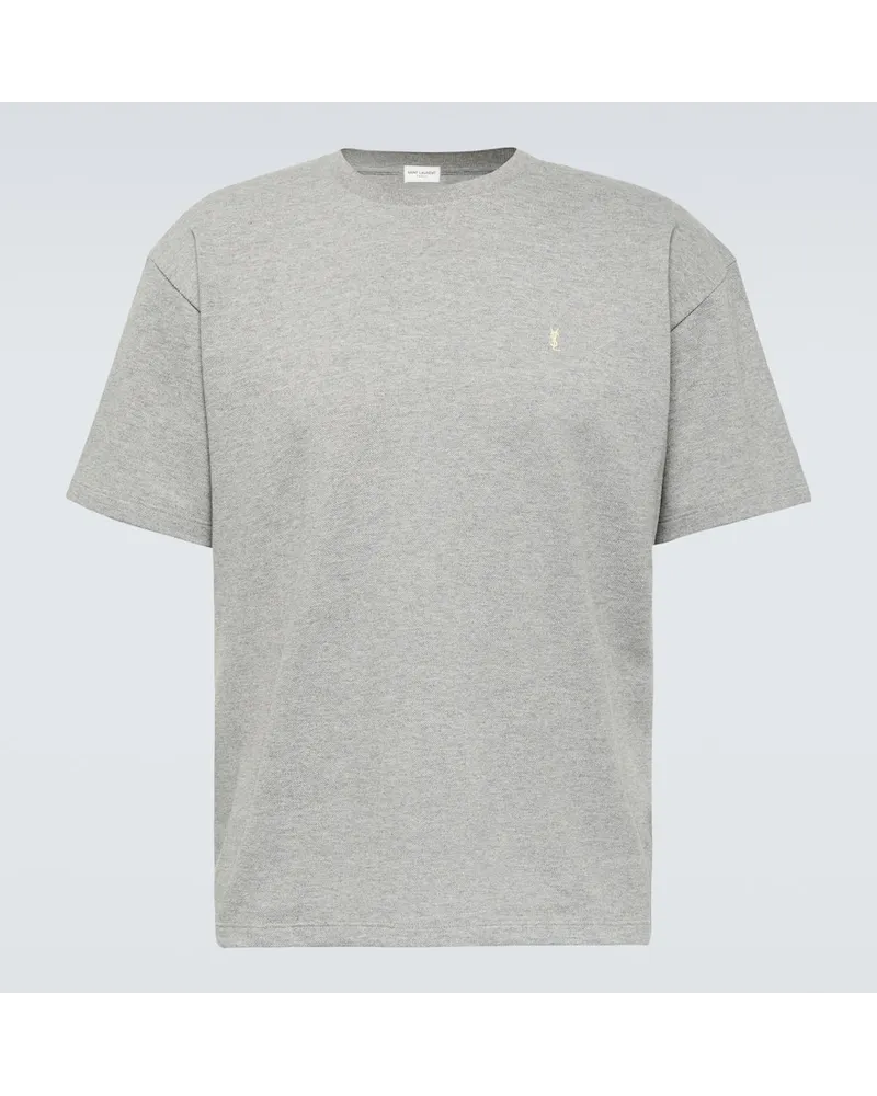 Saint Laurent T-shirt Cassandre in piquÃ© di misto cotone Grigio