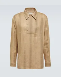 Loro Piana Camicia Shinano in lino a righe Marrone