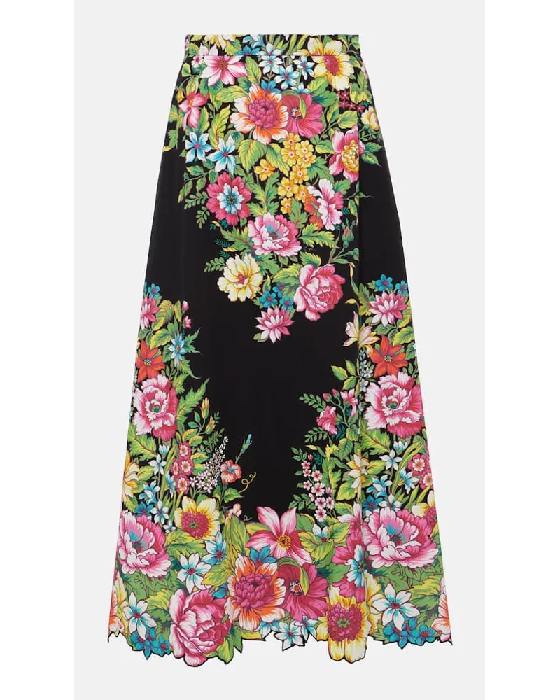 Etro Gonna lunga in cotone con stampa a fiori Nero
