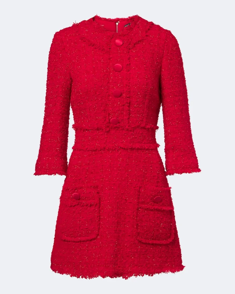 Dolce & Gabbana Abito corto in misto cotone bouclé Rosso