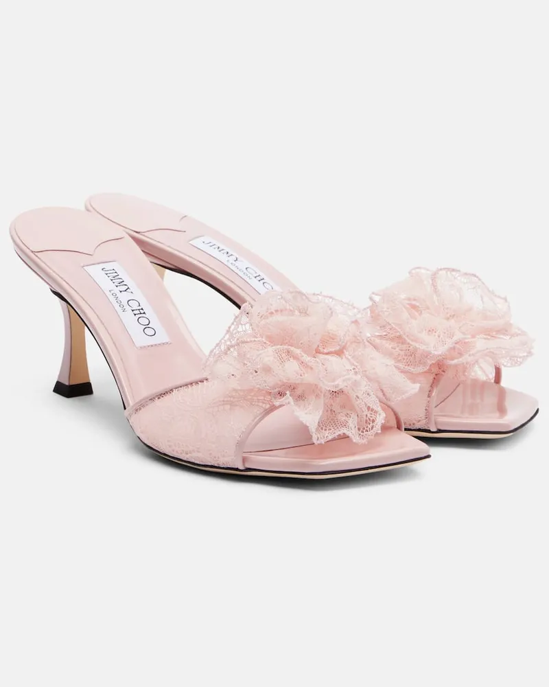 Jimmy Choo Sandali Skye Corsage in pizzo con applicazioni floreali Rosa