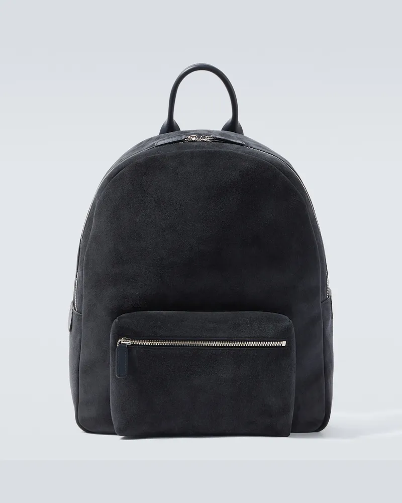 Kiton Zaino in suede con pelle Blu