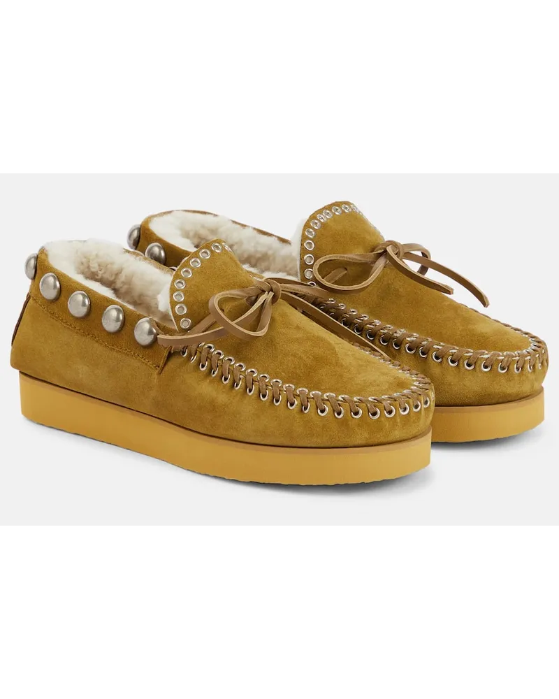 Isabel Marant Mocassini Forley in suede con shearling Beige