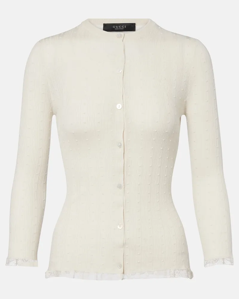 Gucci Cardigan in lana con pizzo Bianco