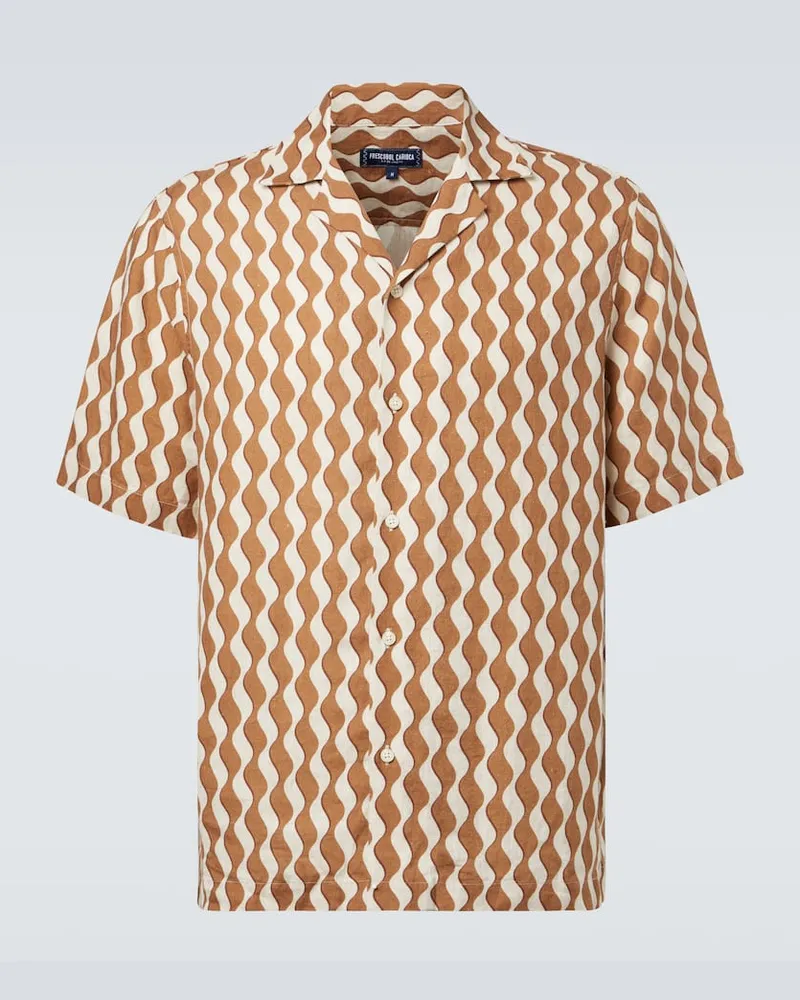 Frescobol Carioca Camicia Roberto in lino con stampa Marrone