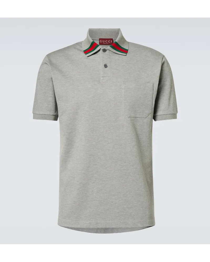 Gucci Polo Web Stripe in misto cotone piquÃ Grigio