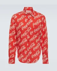 ERL x Coca-Cola® - Camicia in cotone e lino con stampa Rosso