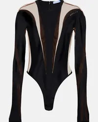 Thierry Mugler Body in jersey tecnico e mesh Nero