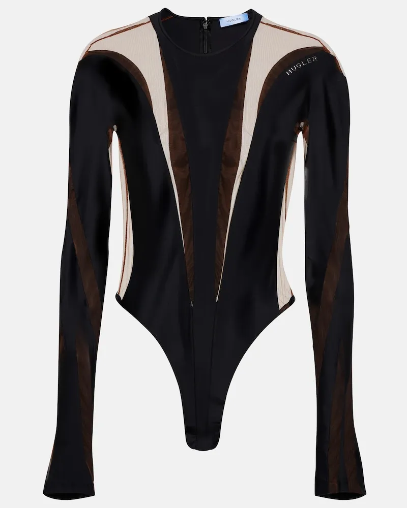 Thierry Mugler Body in jersey tecnico e mesh Nero