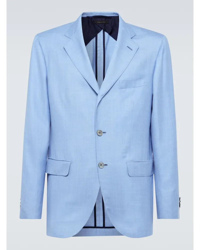 Brioni Blazer in twill di seta, cashmere e lino Blu