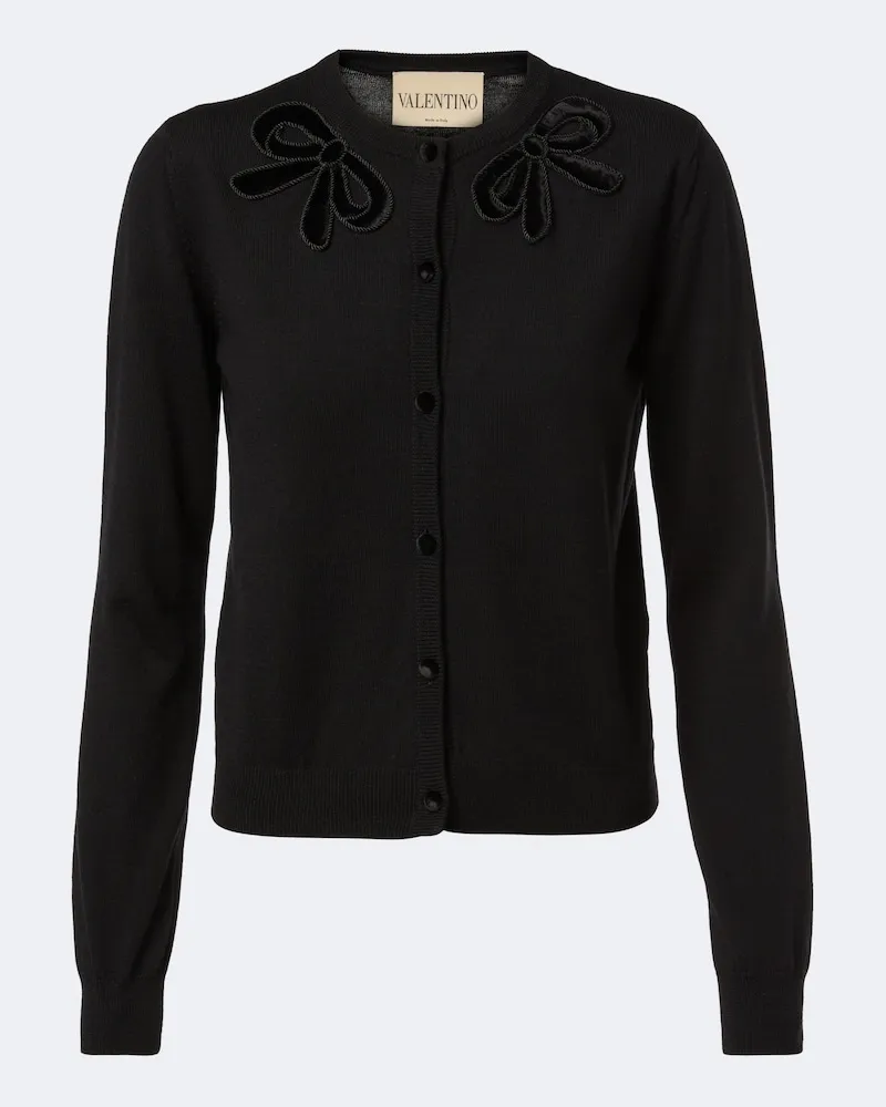 Valentino Garavani Cardigan in lana vergine con ricamo Nero