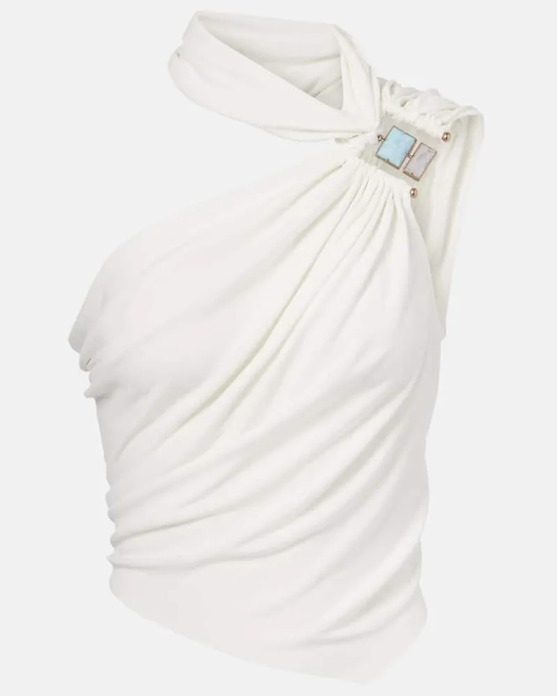 Christopher Esber Top asimmetrico Duo Bezel in jersey Bianco