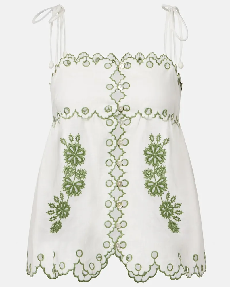 FARM Rio Top in lino con ricamo Bianco