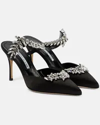 Manolo Blahnik Mules Lurum 90 in raso con cristalli Nero