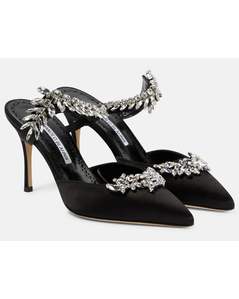 Manolo Blahnik Mules Lurum 90 in raso con cristalli Nero