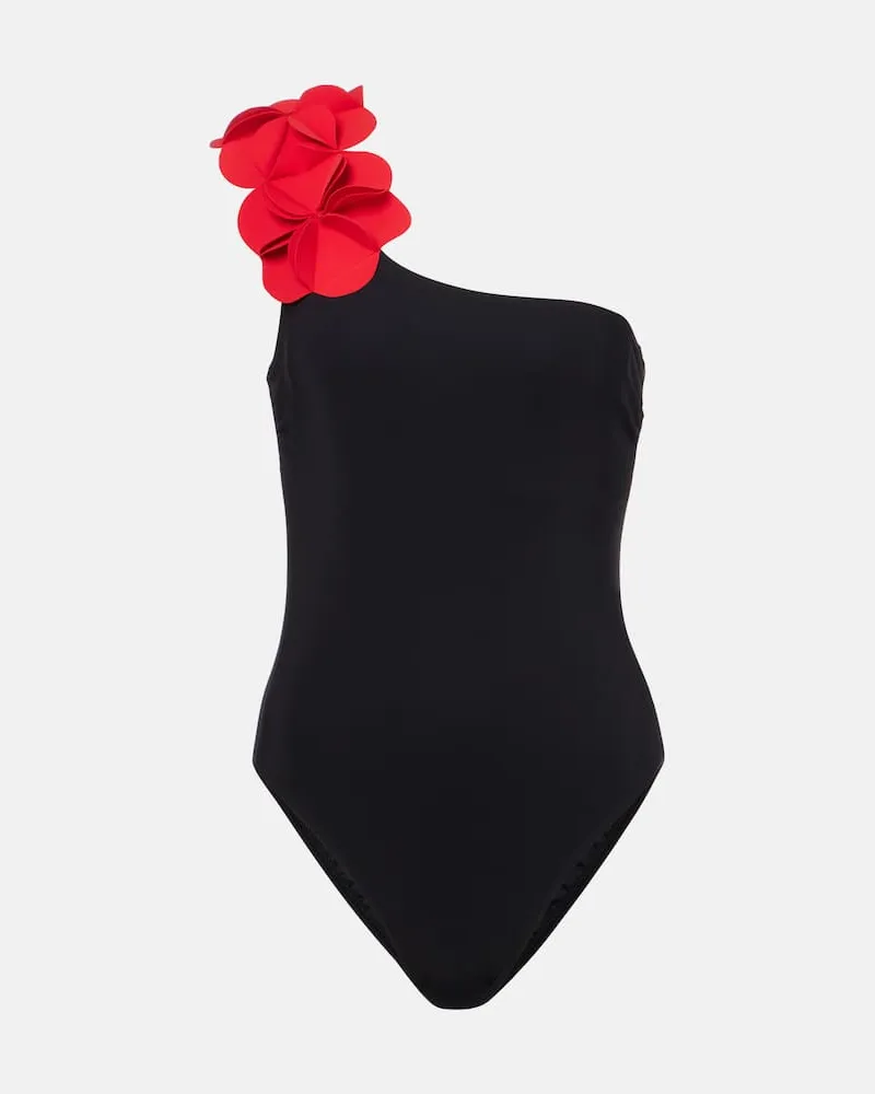 Karla Colletto Costume intero monospalla Tess con applicazioni floreali Nero