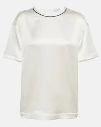 Brunello Cucinelli T-Shirt in raso di misto seta Bianco