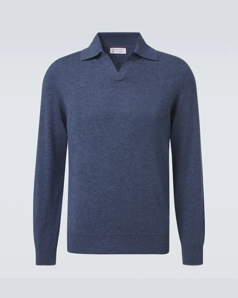 Brunello Cucinelli Pullover polo in cashmere Blu