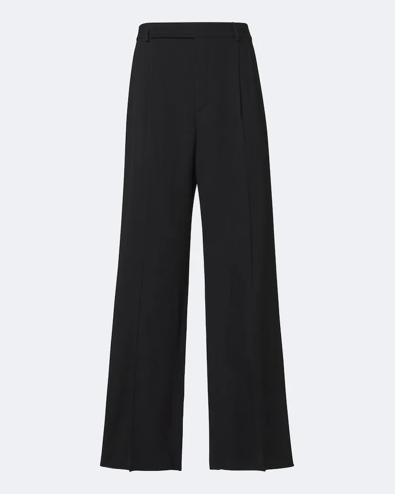 Saint Laurent Pantaloni a gamba larga in misto lana a righe Nero