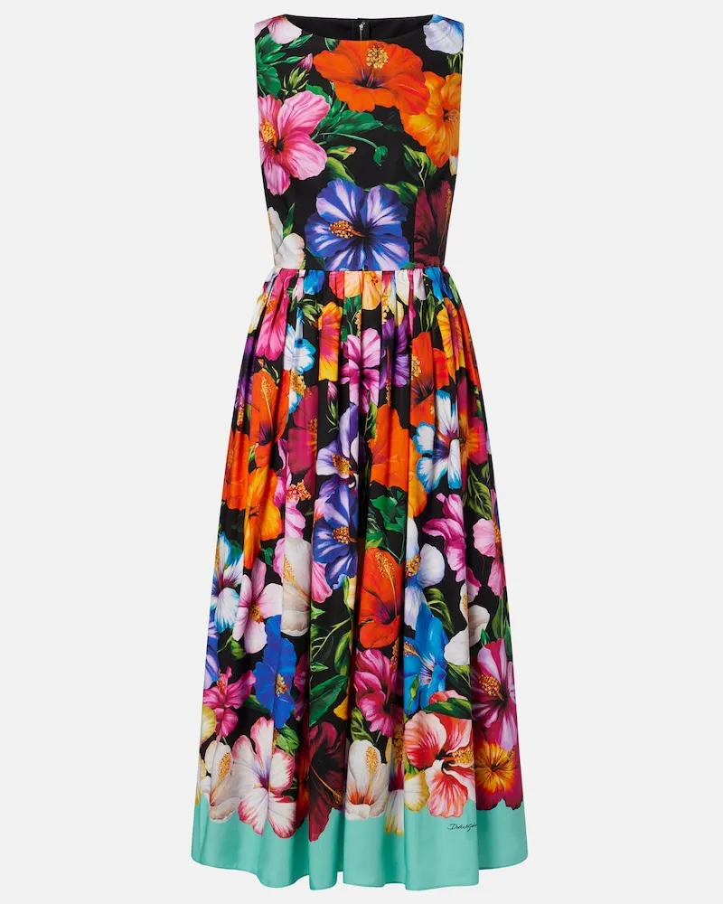Dolce & Gabbana Abito midi in cotone con stampa floreale Multicolore