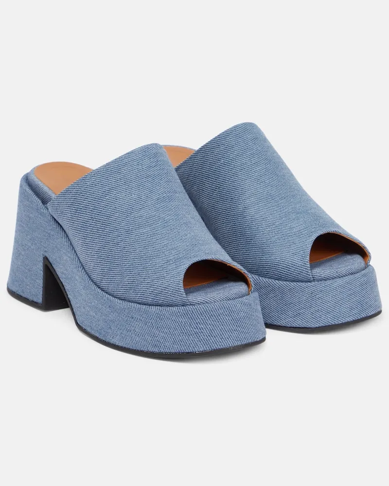 Ganni Mules in denim con platform Blu