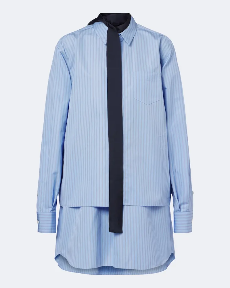 Sacai Camicia in popeline di misto cotone a righe Blu