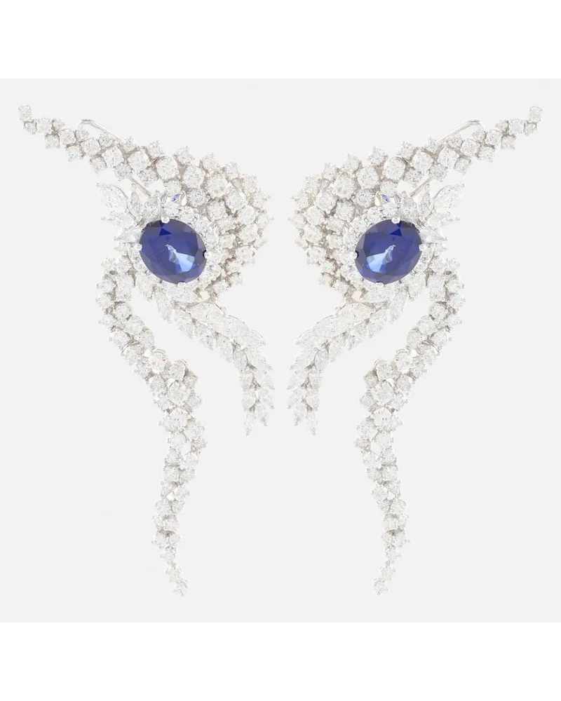 YEPREM Orecchini in oro bianco 18kt con diamanti e zaffiri Argento