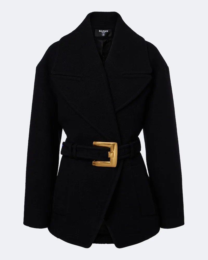 Balmain Cappotto doppiopetto in lana vergine Nero