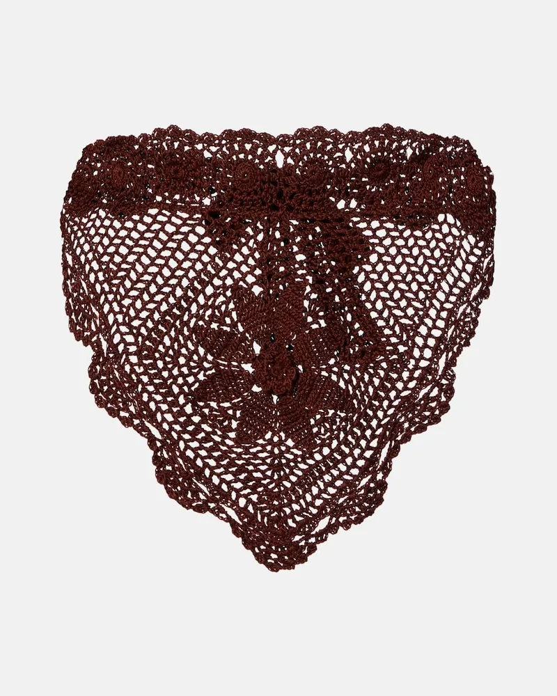Anna Kosturova Top cropped in crochet di cotone Marrone