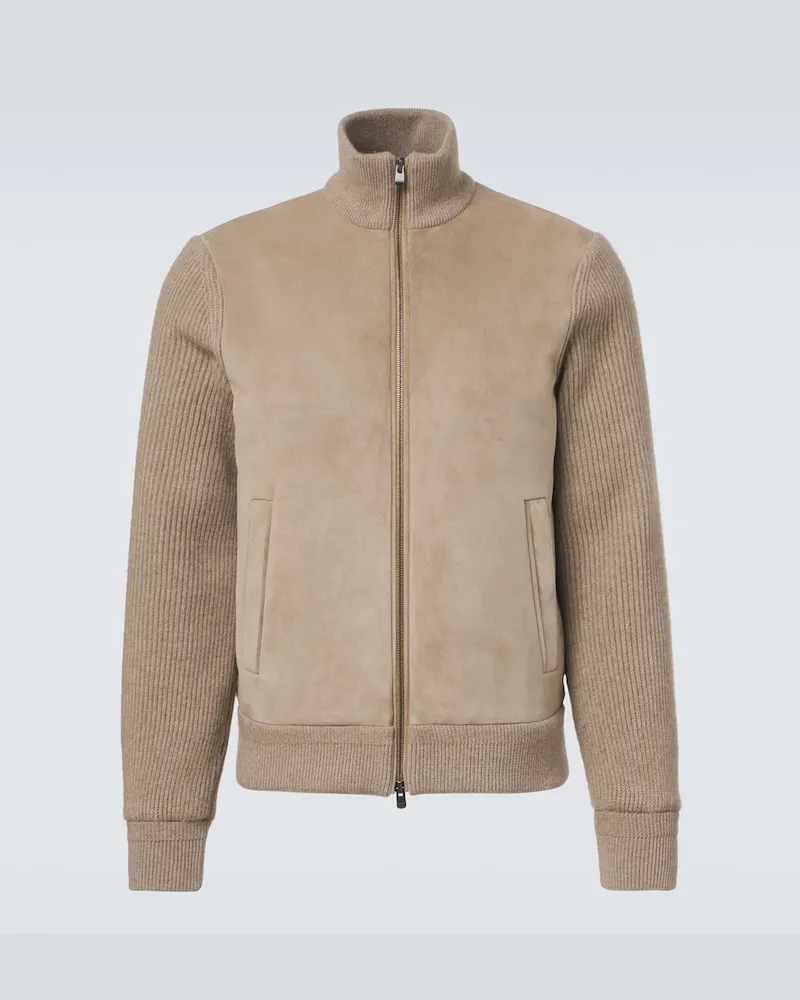 AGNONA Bomber in cashmere e suede Beige