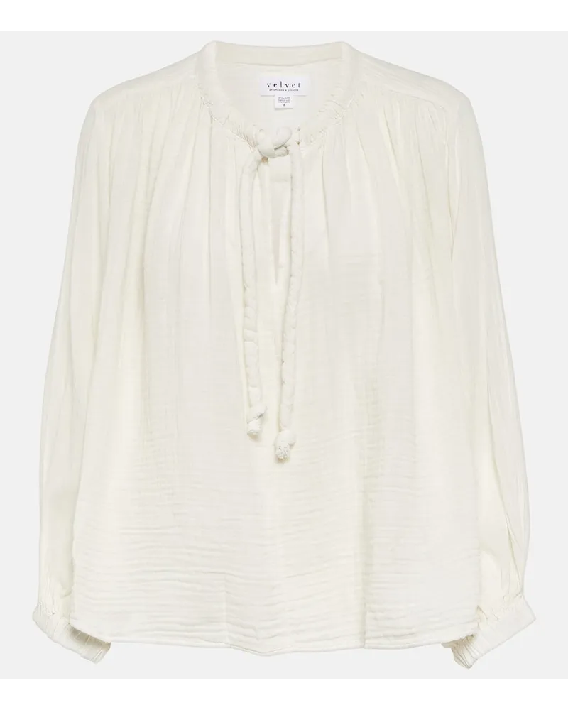 Velvet Blusa in cotone con fiocco Bianco