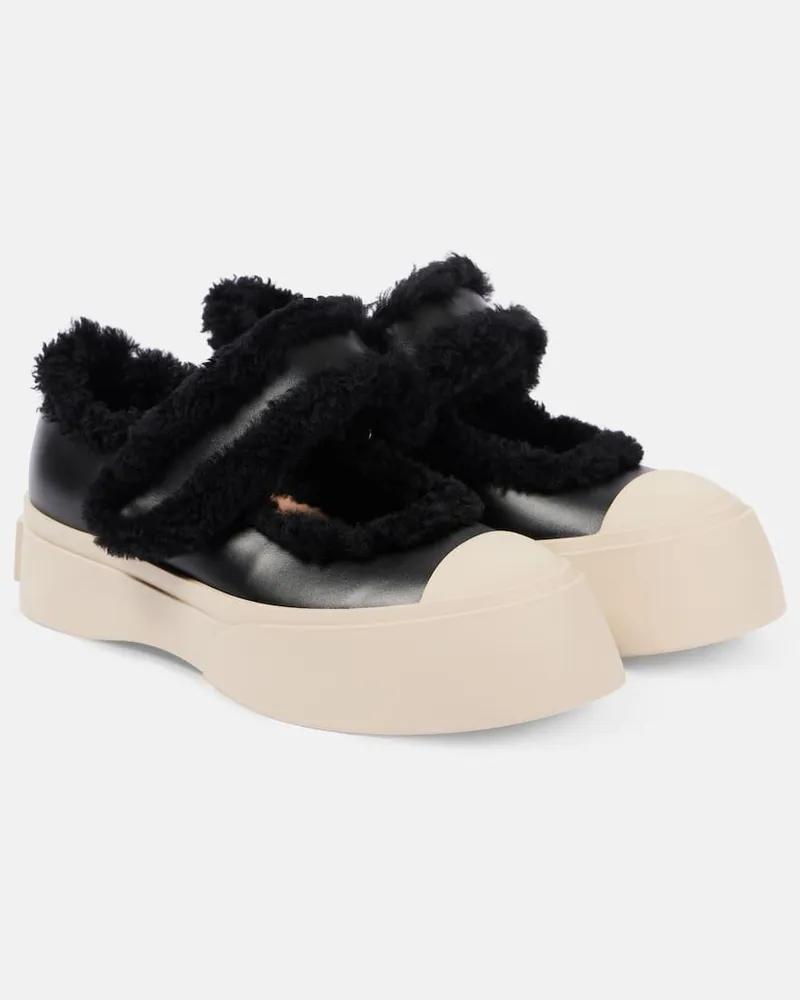 Marni Sneakers Pablo in pelle con shearling Nero