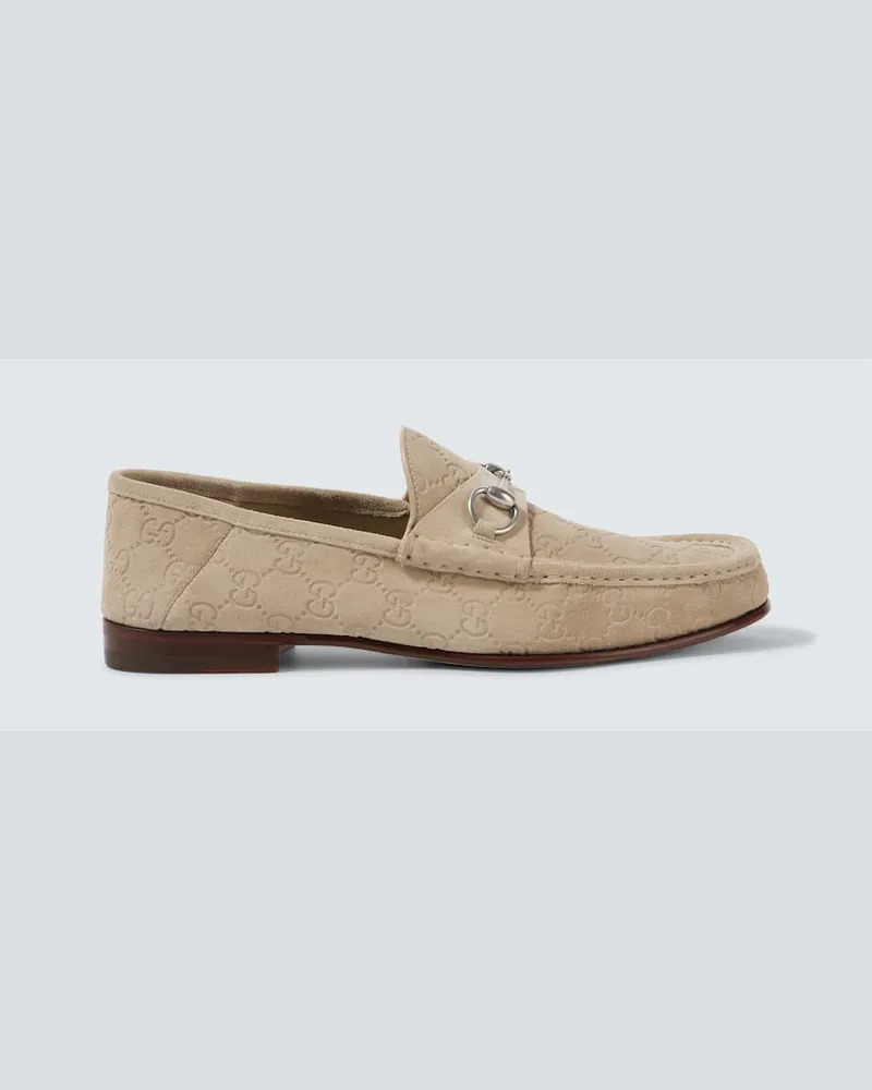 Gucci Mocassini Horsebit 1953 in suede GG Beige