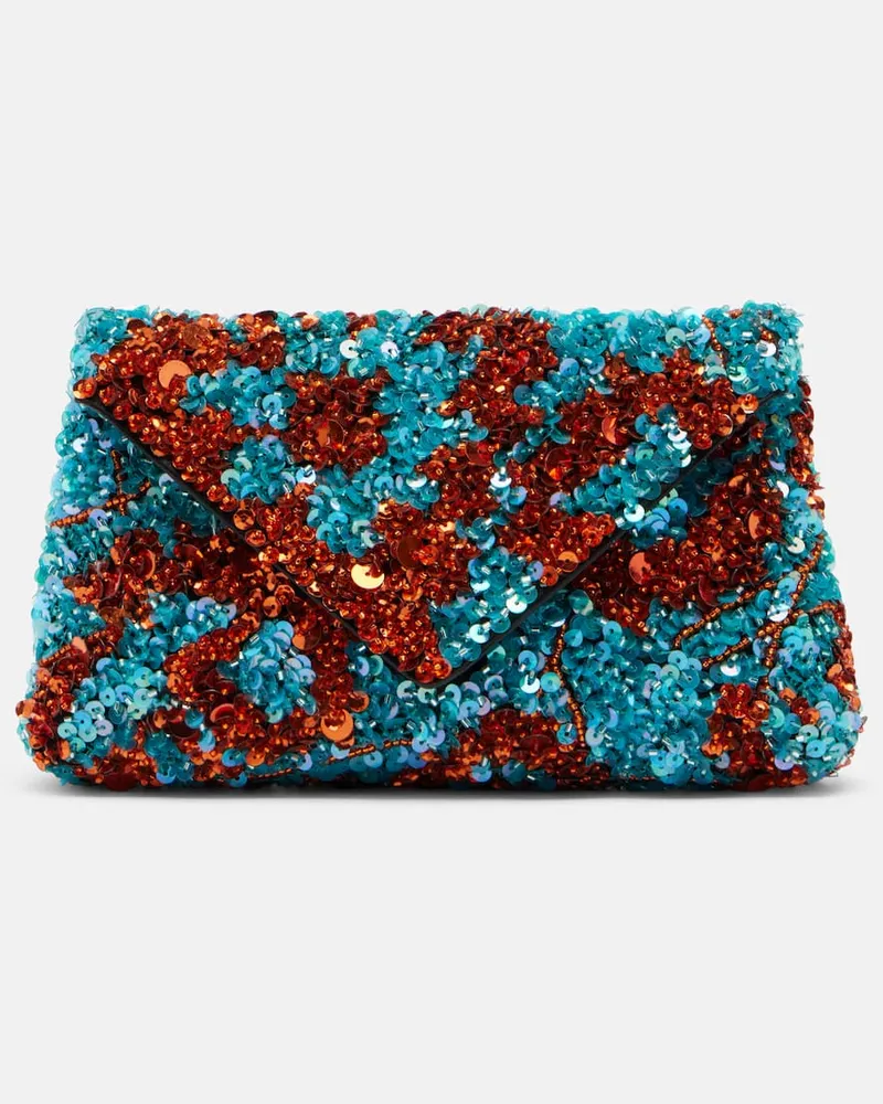 Dries van Noten Clutch in raso con cristalli Multicolore