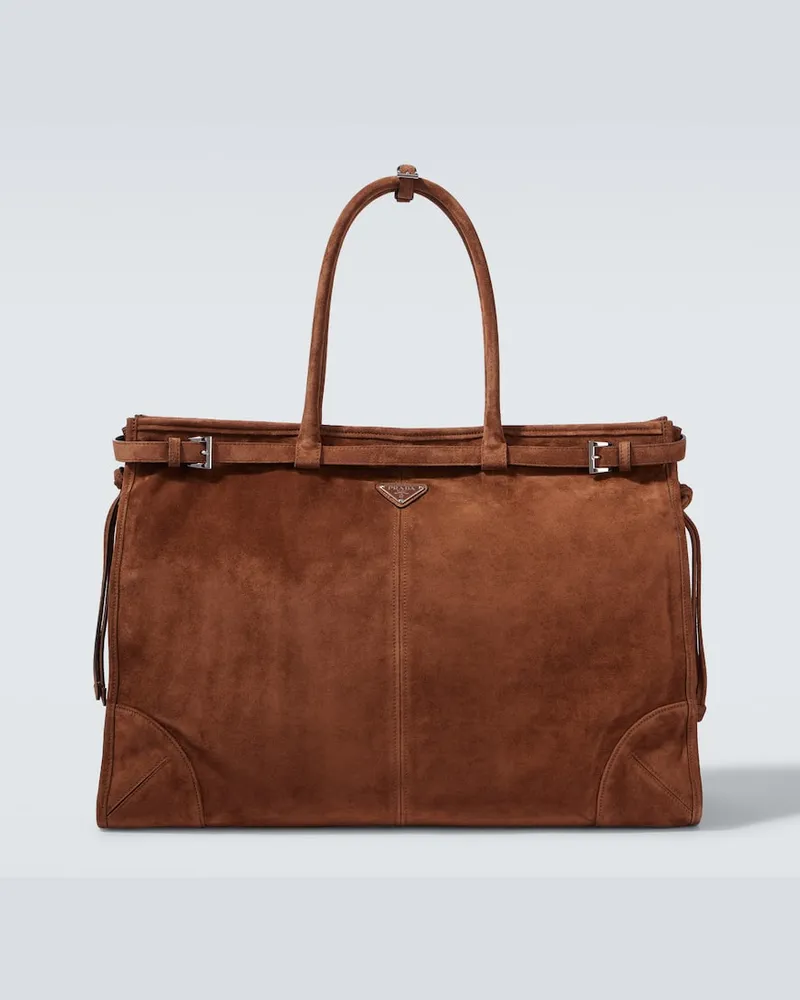 Prada Borsa in suede con logo Marrone