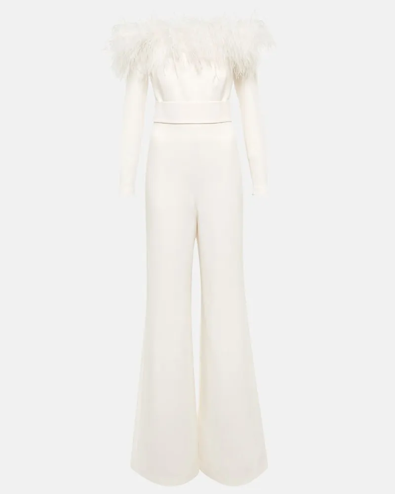 Safiyaa Jumpsuit con piume Bianco