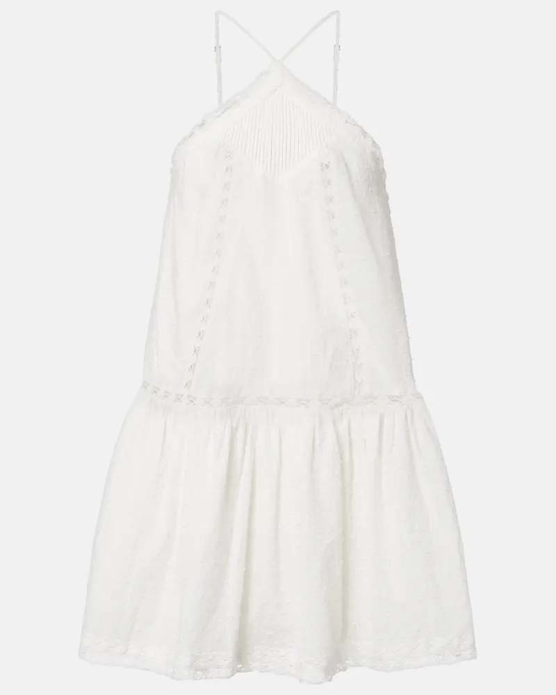 Poupette St Barth Abito corto Nora in cotone con pizzo Bianco