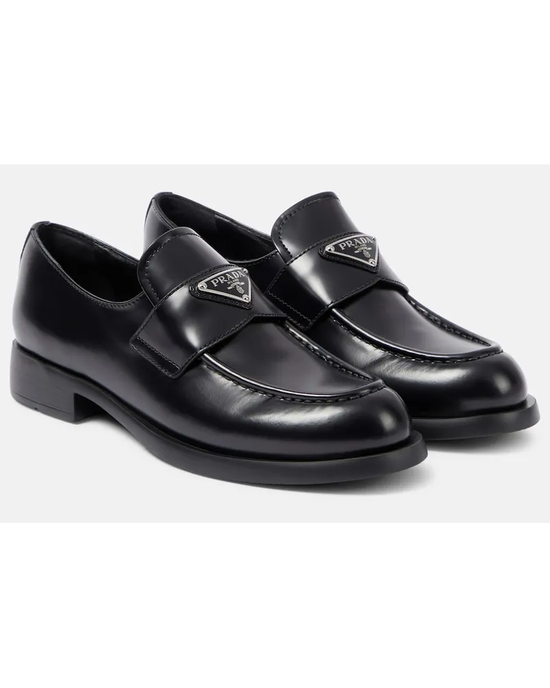 Prada Mocassini in pelle con logo Nero
