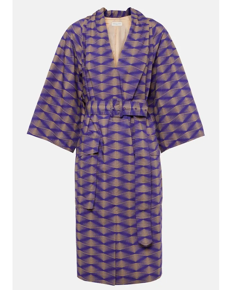 Dries van Noten Abito midi in popeline di cotone con stampa Viola